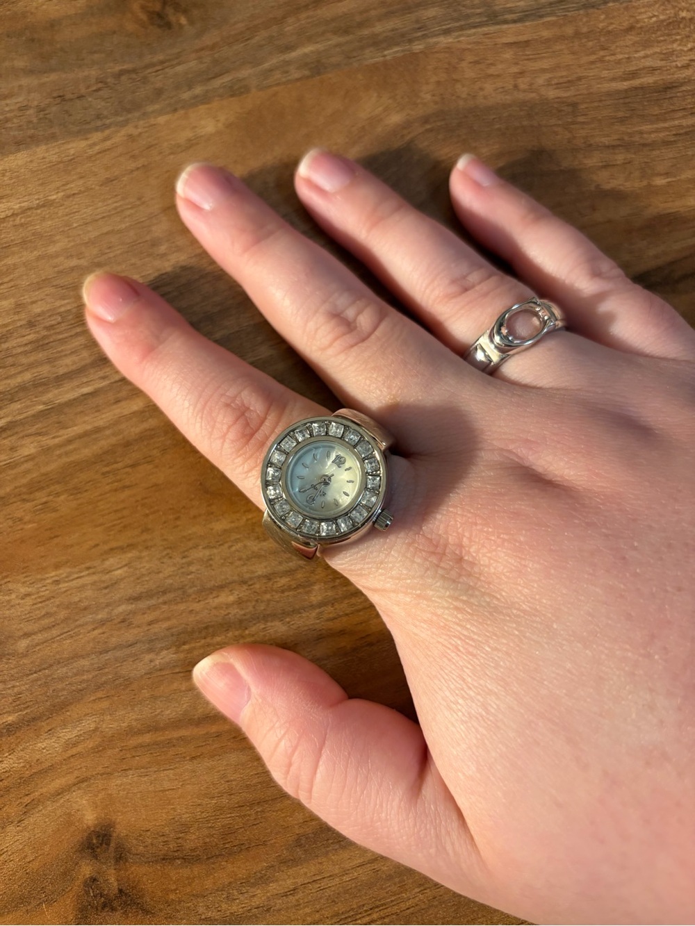 Vintage Silver-Tone Crystal Accent Watch Ring - Women's Jewelry